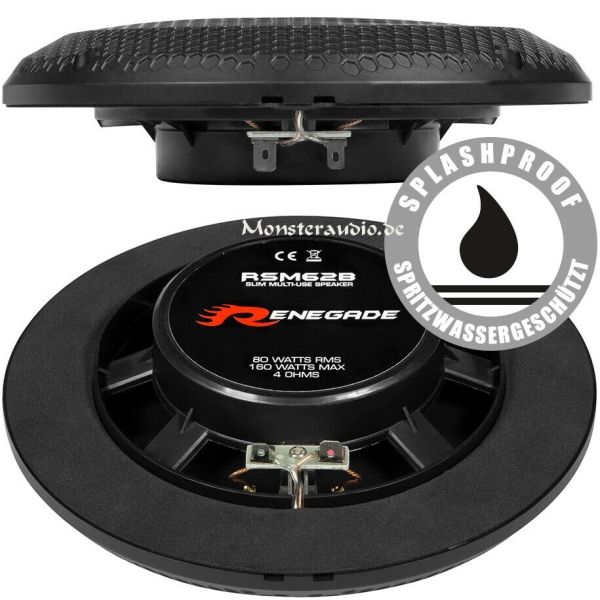 Renegade RSM-62B 16,5cm 2-Wege Koaxial Bad-Marine-Lautsprecher spritzwassergeschützt 165mm RSM62B 160 Watt